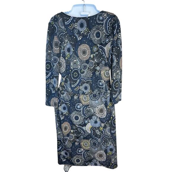 BCBGMAXAZRIA 2 Piece Set V-Neck Top Asymmetrical Skirt Navy Green Geo Print SZ M - Picture 8 of 13